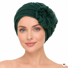 Turban z ozdobną siateczką w stylu retro butelkowa zieleń BELLA # BM13