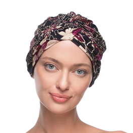 Ciepły turban z węzłem z przodu czarny w kwiaty GEM