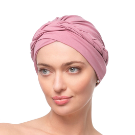 Turban w stylu boho z ozdobnym warkoczem jasny róż CORSICA # B3