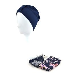 Turban z dwoma szarfami w zestawie klasyczny wzór granatowy LAURA # BM20*