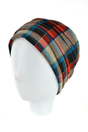 Dwuwarstwowy turban z ozdobnym drapowaniem kolorowy w kratkę LONDON # J/74*