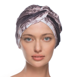 Turban marszczony z ozdobnym węzłem beżowo brązowy ARABESQUE