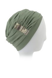 Turban z metalicznym zdobieniem zielony HOLLYWOOD # B14+A16