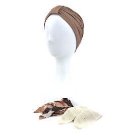 Komplet brązowy turban i dwie wzorzyste szarfy ZANZIBAR # B17
