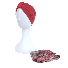 Komplet bordowy turban i dwie wzorzyste szarfy TURBAN ZANZIBAR # B26/62.145