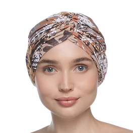 Turban o tradycyjnym kroju beżowo brązowo pomarańczowy SECRET GARDEN