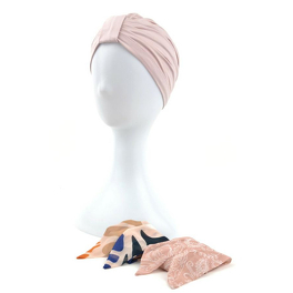 Komplet turban blady róż i dwie wzorzyste szarfy ZANZIBAR # B2