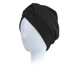 Turban damski czarny z ozdobnymi przeszyciami i bambusową podszewką MEGAN # 22954