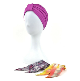 Komplet fioletowy turban i dwie wzorzyste szarfy ZANZIBAR # B10
