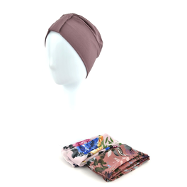 Turban z dwoma szarfami w zestawie klasyczny wzór brąz LAURA # BM220*