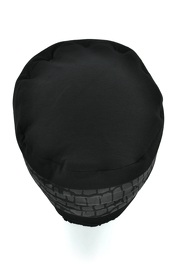 Elegancki czarny turban z ozdobną przeplataną tkaniną z nadrukiem AMY BLACK*