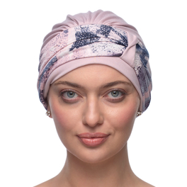 Turban z niesymetrycznym upięciem jasny róż BOMBAY # B2/B157