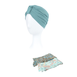 Komplet morski turban i dwie wzorzyste szarfy ZANZIBAR # B32/5.129