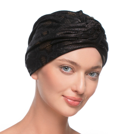Elegancki czarny turban ze złotym zdobieniem UNIQUE*