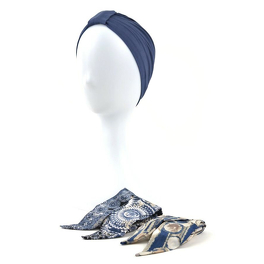 Komplet granatowy turban i dwie wzorzyste szarfy ZANZIBAR # B31