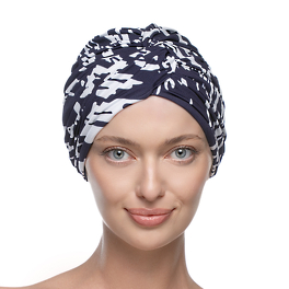 Turban z marszczeniami granatowo biały ELEGANZA