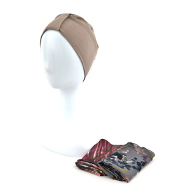 Turban z dwoma szarfami w zestawie klasyczny wzór jasnobrązowy w odcieniu cappuccino LAURA # BM141