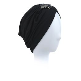Turban bambusowy damski czarny z ozdobnym akcentem DOHA #B21+B581