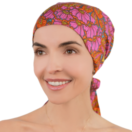 Przewiewny turban z wiązaniem wielokolorowy w kwiaty AMSTERDAM # VC74