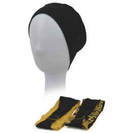 Kilkuczęściowy zestaw turban oraz dwie ozdobne opaski z metalową klamrą czarny NICOLA # B21