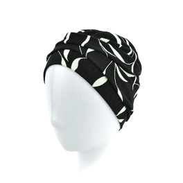 Czarny turban z motywem białych liści WINTER GARDEN*