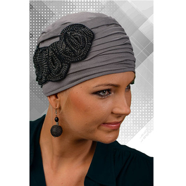 Turban szary z ażurowym kwiatem RETRO BEATA # 1/10
