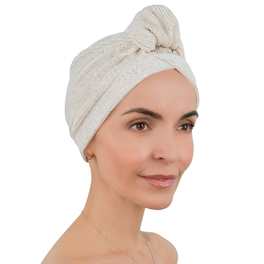 Turban z oryginalnym węzłem beżowy VERBENA # DEC63 + B9