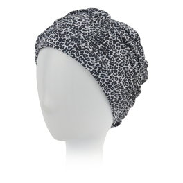 Lekki i wygodny turban do kąpieli w panterkę z ozdobnym drapowaniem materiału wokół głowy AQUA2 # 029*