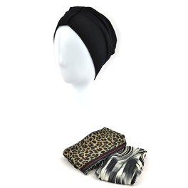 Turban z dwoma szarfami w zestawie czarny klasyczny wzór LAURA # BM05