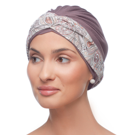 Turban z ozdobną szarfą brąz CARLA # BM220+BM-382