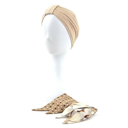 Komplet beżowy turban i dwie wzorzyste szarfy ZANZIBAR # B9