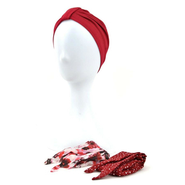 Komplet czerwony turban i dwie wzorzyste szarfy ZANZIBAR # B26