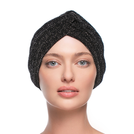 Ciepły czarny turban z bambusową podszewką CRYSTAL