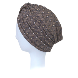 Wzorzysty turban z dekoracyjnym węzłem z przodu brązowy etniczny wzór SENJA # B464+B22