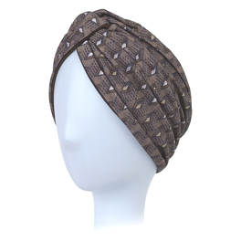 Wzorzysty turban z dekoracyjnym węzłem z przodu brązowy etniczny wzór SENJA # B464+B22