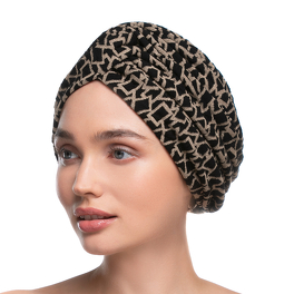 Marszczony turban z bambusową podszewką czarny ze złotym wzorem DIAMOND