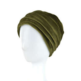 Dwuwarstwowy welurowy turban z ozdobnym drapowaniem oliwkowy LONDON # VS/3*