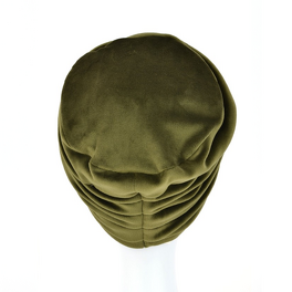 Dwuwarstwowy welurowy turban z ozdobnym drapowaniem oliwkowy LONDON # VS/3*