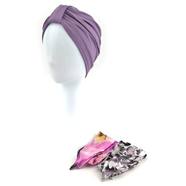 Komplet lawendowy turban i dwie wzorzyste szarfy ZANZIBAR # B11/6.4