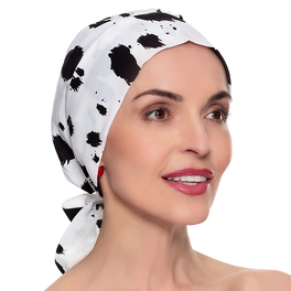 Przewiewny turban z wiązaniem biały w czarne kleksy AMSTERDAM # VC81